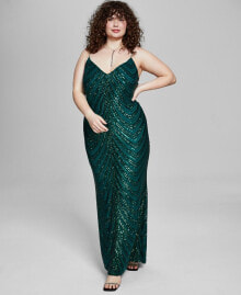 B Darlin trendy Plus Size Sequined V-Neck Sleeveless Gown
