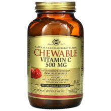 Витамин C солгар, Жевательный витамин С, с натуральным клюквенно-малиновым вкусом, 500 мг, 90 жевательных таблеток