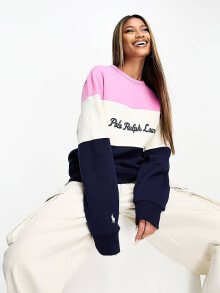 Женские свитшоты polo Ralph Lauren x ASOS exclusive collab sweatshirt with chest logo panel in pink/cream