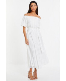 QUIZ women's Chiffon Pleated Bardot Midi Dress