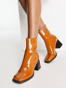 Женская обувь aSOS DESIGN Reform mid-heel boots in tan patent