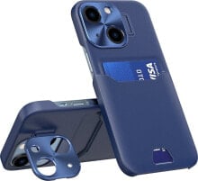 Hurtel Leather Stand Case etui do iPhone 14 pokrowiec portfel na kartę z podstawką niebieskie