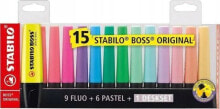 Stabilo ZAKREŚLACZ STABILO BOSS MIX KOLORÓW 15SZT. PASTELOWYCH I NEONOWYCH Z PODSTAWKĄ