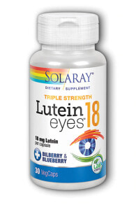Лютеин, зеаксантин Solaray Lutein Eyes Triple Strength -- Пищевая добавка с лютеином тройного действия для поддержки зрения  - 18 мг - 30 капсул растительного происхождения