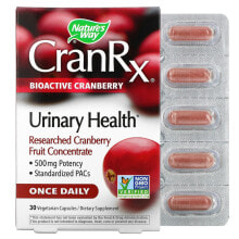 Фрукты и ягоды натурес Вэй, CranRx, Urinary Health, биоактивная клюква, 500 мг, 30 вегетарианских капсул