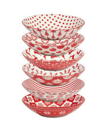 Certified International peppermint Candy 40 oz Soup Bowls Set of 6, Service for 6