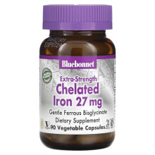 Железо Bluebonnet Nutrition, Хелатное железо усиленного действия, 27 мг, 90 растительных капсул