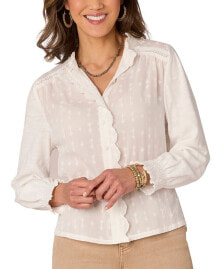 Купить женские блузки и кофточки Democracy: Petite Embroidered Scalloped-Trim Blouse