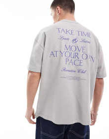 ASOS DESIGN – Oversize-T-Shirt in verwaschenem Grau mit Textprint auf dem Rücken, 220 g/m² schwer