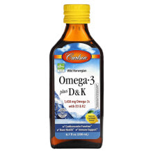 Рыбий жир и Омега 3, 6, 9 Carlson, Omega 3 Plus D & K, натуральный лимон, 1430 мг, 200 мл (6,7 жидк. Унции)
