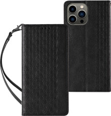 Hurtel Magnet Strap Case etui iPhone 14 Pro Max pokrowiec z klapką portfel mini smycz podstawka czarne