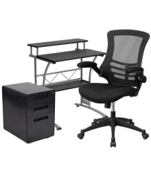 EMMA+OLIVER work From Home Kit-Computer Desk, Ergonomic Mesh Office Chair, Filing Cabinet