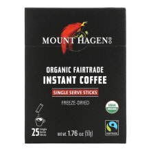 Маунт Хаген, органический растворимый кофе, приобретенный с соблюдением принципов справедливой торговли, сублимированный, сублимированный, 25 порционных стиков, 50 г (1,76 унции)