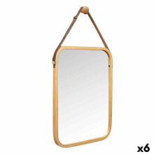Hanging mirror Natural Leather Bamboo Rectangular 34 x 41,5 x 1,5 cm (6 Units)