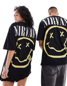 ASOS DESIGN – Unisex – Oversize-T-Shirt in Schwarz mit lizenzierten „Nirvana“-Band-Prints