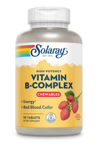 Витамины группы B Solaray Vitamin B-Complex Комплекс витаминов группы В - 50 жевательный таблеток с клубничным вкусом