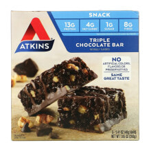 Atkins, Snack, Triple Chocolate, шоколадные батончики, 5 батончиков по 40 г (1,41 унции)