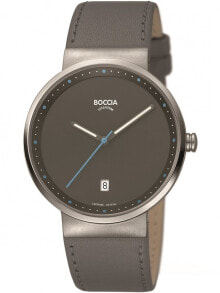 Мужские наручные часы с ремешком Мужские наручные часы с серым кожаным ремешком Boccia 3615-03 mens watch titanium 38mm 5ATM