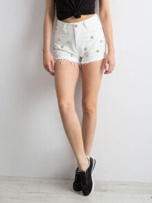Женские шорты женские джинсовые шорты Factory Price с высокой талией, пять карманов, подол с бахромой, декор искусственный жемчуг