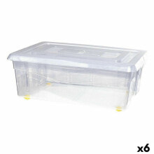 Storage Box with Wheels With lid Transparent 32 L (6 Units)