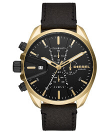 Мужские  часы с черным кожаным ремешком  Mens Chronograph MS9 Black Leather Strap Watch 48mm DZ4516