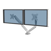 Fellowes Platinum Series Dual Monitor Arm - Monitor Mount for Two 8KG 32 Inch Screens - Adjustable Dual Monitor Desk Mount - Tilt 45° Pan 180? Swivel 360? Rotation 360? - VESA 75 x 75/100 x 100 - Silver - Clamp/Grommet - 8 kg - 81.3 cm (32