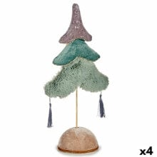 Christmas Tree Polyester Turquoise Silver Wood 12 x 43 x 22 cm (4 Units)