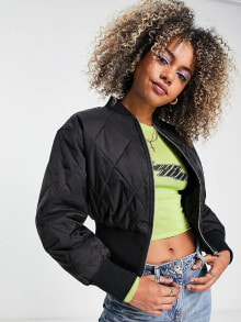 Женские ветровки cOLLUSION cropped padded bomber jacket in black
