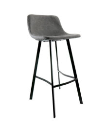 Elama faux Leather Bar Stool in Gray with Black Legs