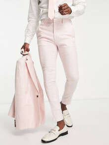 Мужские брюки aSOS DESIGN skinny linen mix suit trousers in pink pinstripe