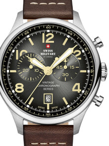 Мужские наручные часы с коричневым кожаным ремешком Swiss Military SM30192.04 Chronograph 42mm 10ATM