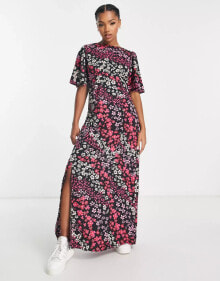 Купить женские платья Influence: Influence flutter sleeve maxi tea dress in mixed floral print