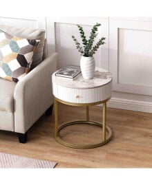 Simplie Fun sintered Stone Round Nightstand with Drawer