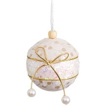 Christmas Baubles White Golden Polyfoam Fabric Lasso 8 x 8 x 8 cm (4 Units)