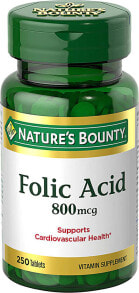 Витамины группы В Nature's Bounty Folic Acid Maximum Strength -- Фолиевая кислота - 800 мкг - 250 таблеток