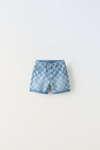 Check denim bermuda shorts