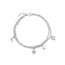 Браслеты double Sterling Silver Bracelet with Charms and Genuine Pearl JL0802