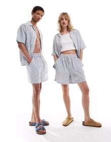 Reclaimed Vintage unisex relaxed boxer short with embroidery in blue check co-ord купить в интернет-магазине