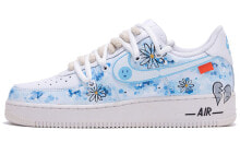 【定制球鞋】 Nike Air Force 1 Low 空军一号 CS 解构鞋带 冬雪 手绘喷绘涂鸦 复古做旧 低帮 板鞋 男款 蓝灰 / Кроссовки Nike Air Force CW2288-111