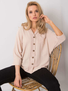 Женские блузки и кофточки Женская рубашка с удлиненным рукавом на пуговицах свободного кроя бежевая Factory Price