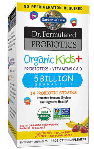 Пребиотики и пробиотики garden of Life Dr. Formulated Shelf Stable Probiotics Organic Kids Пробиотики с витаминами С и D для детей, c клубнично-банановым вкусом - 5 млрд КОЕ - 14 штаммов - 30 жевательных таблеток