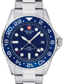 Мужские наручные часы с серебряным браслетом Swiss Alpine Military 7052.1135 diver 42mm 10ATM