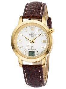 Женские часы аналоговые круглые с коричневым кожаным браслетом MASTER TIME