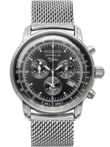 Мужские наручные часы с серебряным браслетом Zeppelin 7680M-2 alarm chrono 100 years 43mm 5ATM