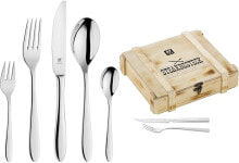 Tableware zwilling 30-Piece Cutlery Set for 6 People, 18/10 Stainless Steel/High Quality Blade Steel, Polished, Style & 07150-359-0 Steak Cutlery Set in Rustic Wooden Box, Stainless Steel, 12-Piece