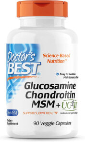 Глюкозамин, Хондроитин, МСМ doctor&#039;s Best Glucosamine Chondroitin MSM + UCII Комплекс с глюкозамином, хондроитином и МСМ для поддержки суставов 90 егетарианскиех капсул