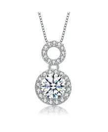 Купить кулоны и подвески Rachel Glauber: White Gold Plated with Cubic Zirconia Solitaire Double Halo Drop Pendant Necklace