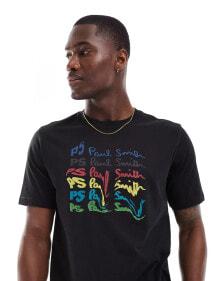 Купить мужские футболки и майки PS Paul Smith: PS Paul Smith t-shirt with rainbow logo print in black