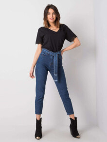 Женские джинсы прямого кроя с высокой посадкой укороченные синие Factory Price