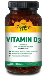 Витамин Д Country Life Vitamin D3 -Витамин D3 - 2500 МЕ - 60 гелевых капсул